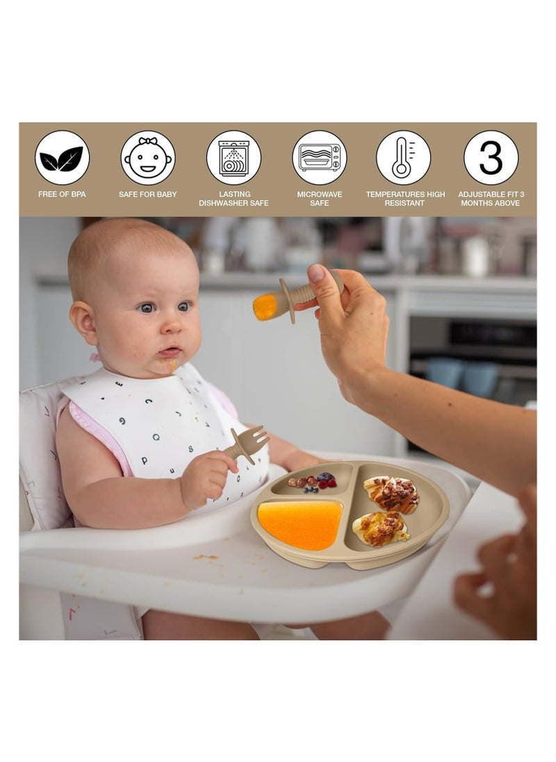 Manvik Baby Feeding Set 10-Piece | Baby Led Weaning Utensils Set Includes Suction Bowl and Plate, Baby Spoon and Fork, Sippy Cup with Straw and Lid | Baby Feeding Supplies Set (B-Beige)  - Image 4
