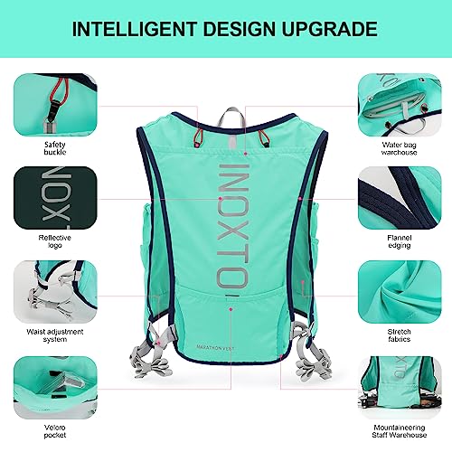 INOXTO Running Hydration Vest Backpack,Lightweight Insulated Pack with 1.5L Water Bladder Bag Daypack for Hiking Trail Running Cycling Race Marathon for Women Men (588 Light Green) - Image 2