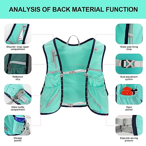 INOXTO Running Hydration Vest Backpack,Lightweight Insulated Pack with 1.5L Water Bladder Bag Daypack for Hiking Trail Running Cycling Race Marathon for Women Men (588 Light Green) - Image 3