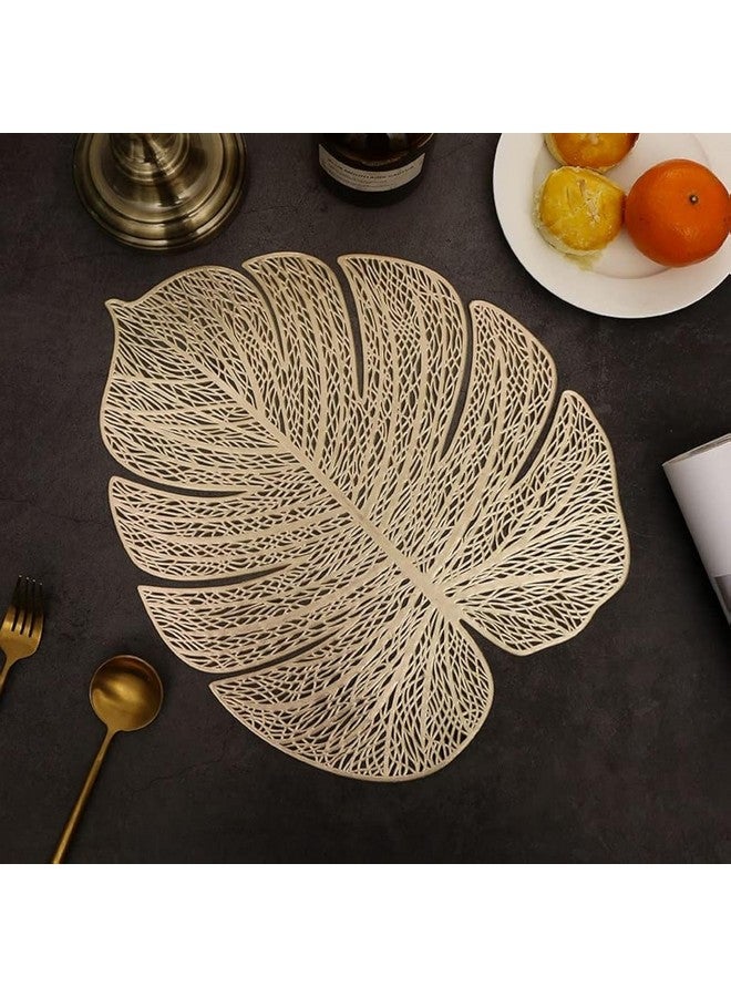 Agee Home Decor® PVC Golden Round Placemats Pressed Vinyl Metallic placemats for Dining Table wipeable Washable Non Slip Round mats Set of 6 pc (Gold Palm, 6 pc) - Image 1