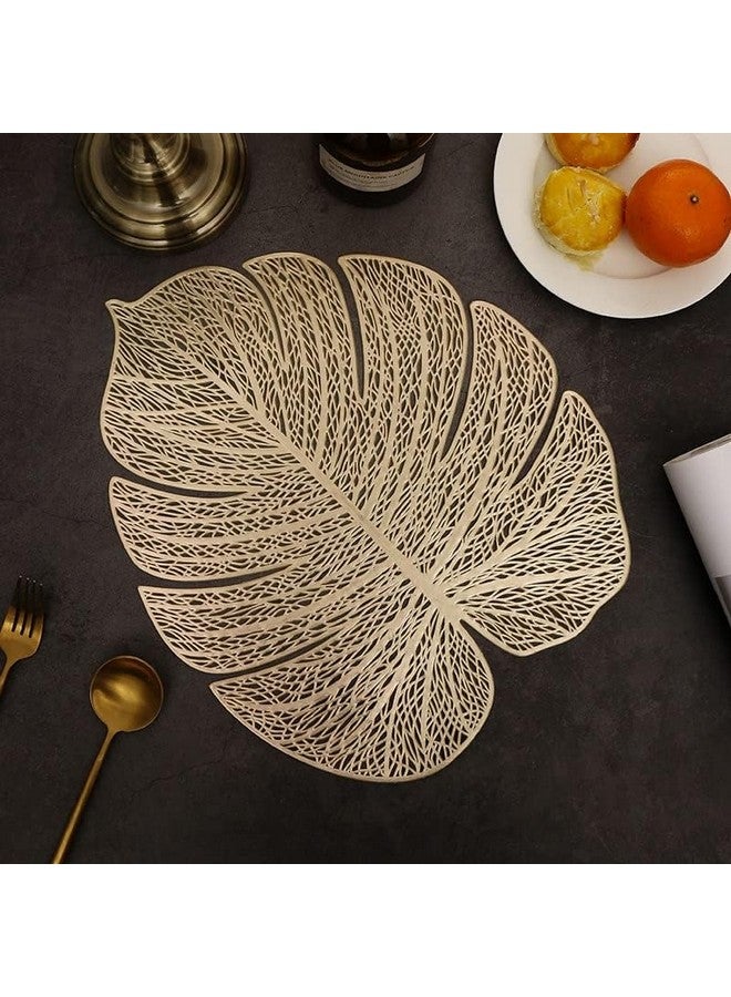 Agee Home Decor® PVC Golden Round Placemats Pressed Vinyl Metallic placemats for Dining Table wipeable Washable Non Slip Round mats Set of 6 pc (Gold Palm, 6 pc) - Image 2