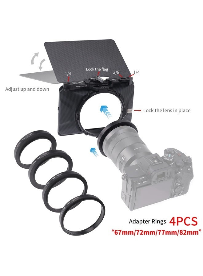 Fotga Mini Lightweight Clamp-On Matte Box with Carbon Fiber Top Flag for DSLR Mirrorless Camera Compatible with 4x4 4x5.65 67mm/72mm/77mm/82mm Filters (Starter Version) - Image 2