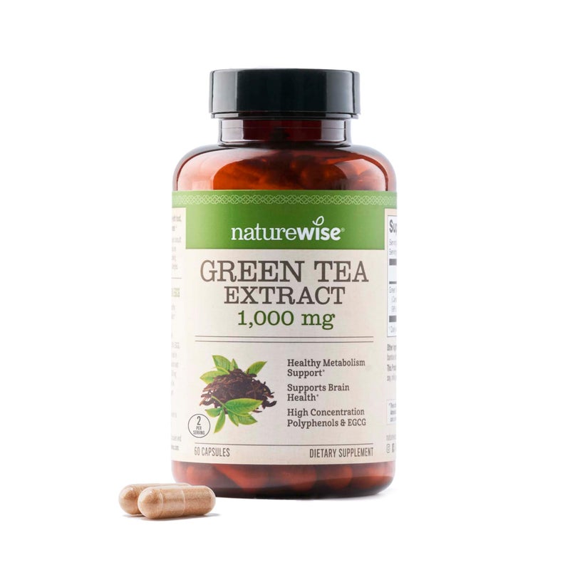 كبسولات مستخلص الشاي الأخضر NatureWise 1000 ملغ 50 EGCG 98 بوليفينولز قوة إضافية حبوب الشاي الأخضر مضادات الأكسدة لصحة القلب الطاقة نباتية غير معدلة وراثيًا 60 عدداً إمداد لمدة 30 يومًا