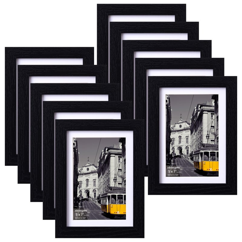 eletecpro 5x7 Picture Frames Set of 10, Picture Frame Collage Wall Decor Display 4x6 Photo With Mat or 5x7 without Mat, Home Decor Gallery Frame for Table Top or Wall Mounting, Black - Image 1