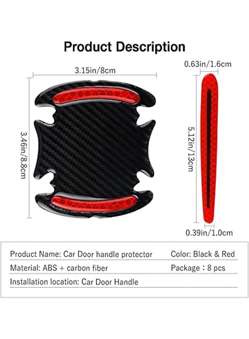 Car Door Cup Handle Paint Scratch Protector Sticker 3D Carbon Fiber Universal Auto Door Handle Scratch Protection Cover Guard Film Car Door Handle Safety Reflective Strips (Red) - Image 5