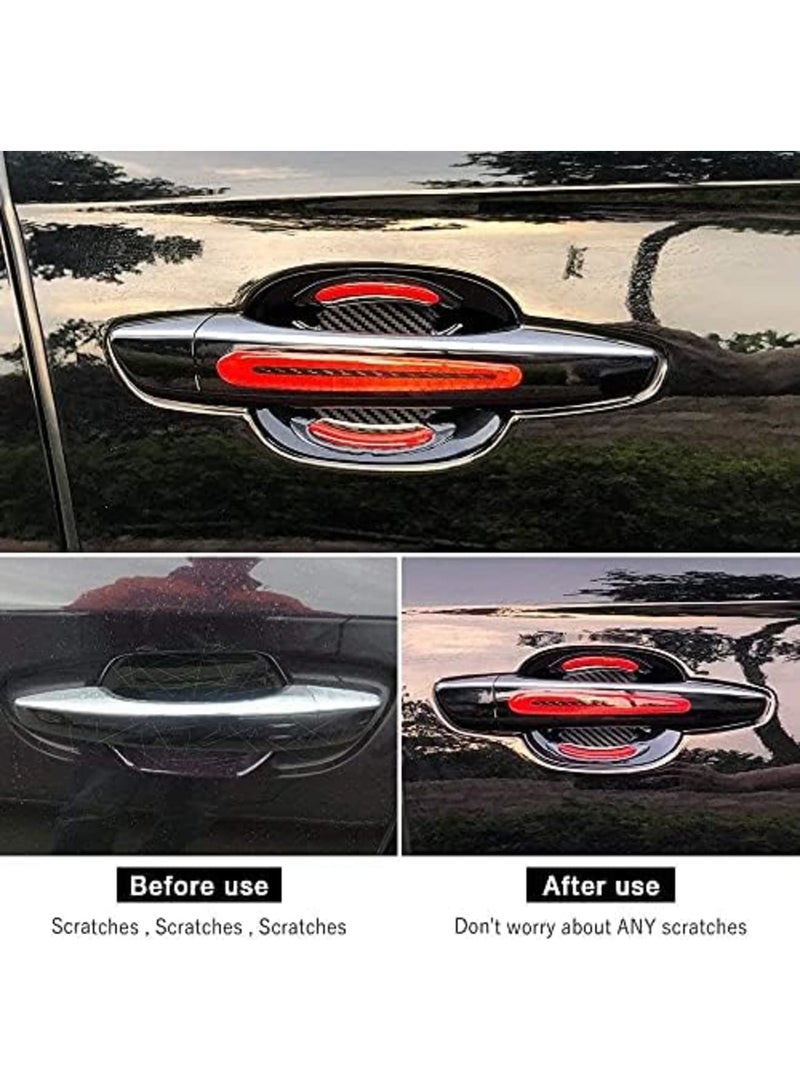 Car Door Cup Handle Paint Scratch Protector Sticker 3D Carbon Fiber Universal Auto Door Handle Scratch Protection Cover Guard Film Car Door Handle Safety Reflective Strips (Red) - Image 2