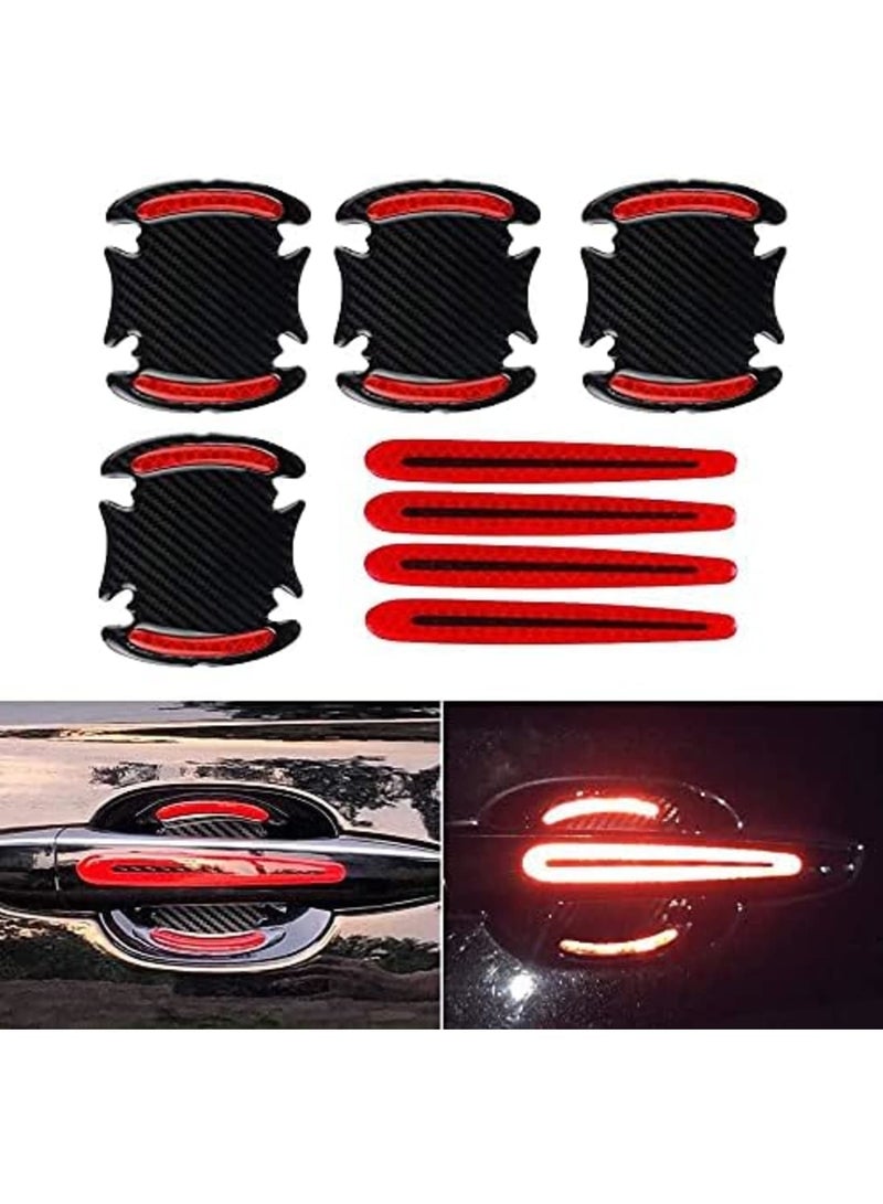 Car Door Cup Handle Paint Scratch Protector Sticker 3D Carbon Fiber Universal Auto Door Handle Scratch Protection Cover Guard Film Car Door Handle Safety Reflective Strips (Red) - Image 1