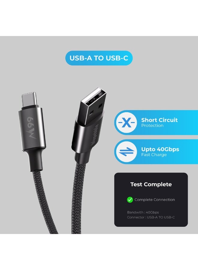 blupebble PowerFlow 66W USB-A to USB-C Fast Charging Cable | PD 3.0 Quick Charge | Durable Braided Design | High-Speed Data Transfer | Compatible with Android, Tablets, Power Banks - Image 2