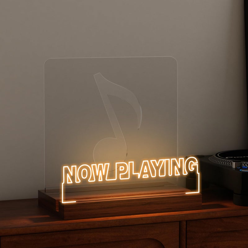 CoolGift Mart Now Playing Vinyl Record Stand, Light up Record Holder, Wooden Acrylic Display with Warm White Lights for Albums, Room Decor, for Vinyl Lovers - Image 1