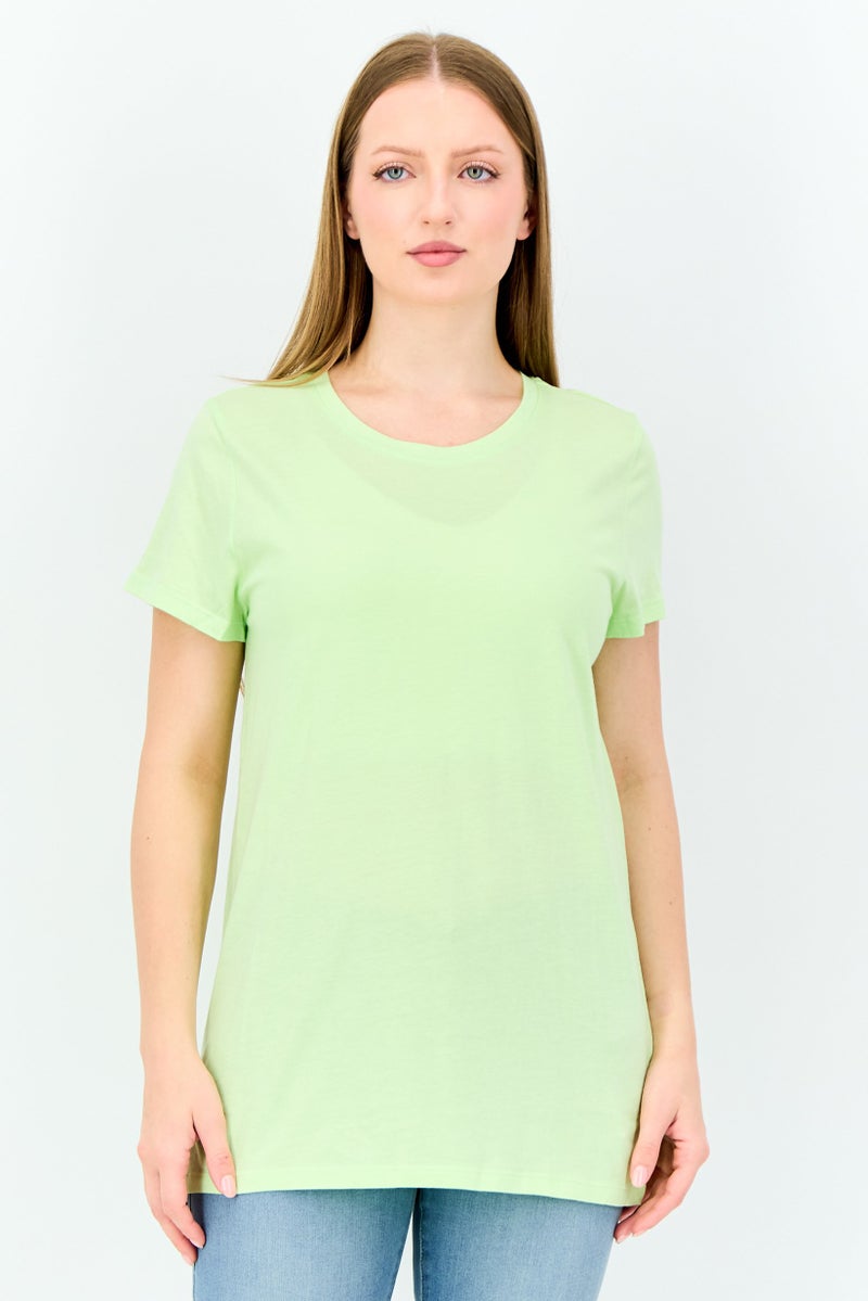 GAP Women Crew Neck Short Sleeve Plain T-Shirt, Lime Green - Image 1