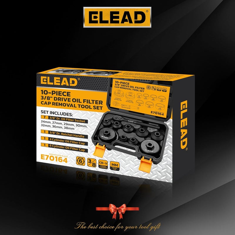 ELEAD مجموعة المكونة من 10 قطع من مآخذ مفتاح مرشح الزيت، أداة إزالة مرشح الزيت ذات القبضة المترية مقاس 3/8 بوصة، مجموعة مآخذ المرشحات منخفضة الارتفاع مع مقبض مفتاح براغي، طقم تغيير الزيت متوافق مع تويوتا وبي إم دبليو وهوندا - Image 2