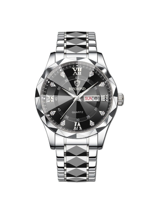 ساعة كوارتز رجالية أنيقة بتقويم مزدوج، مقاومة للماء ومضيئة، بتصميم عملي.