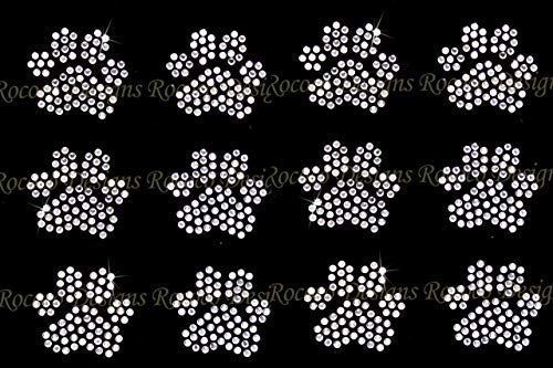 Rococo Designs Set of 12 Small Paw Print | 1.5" Each | Clear Rhinestone Iron on Hotfix Bling DIY with Extra Paw Print - Image 2
