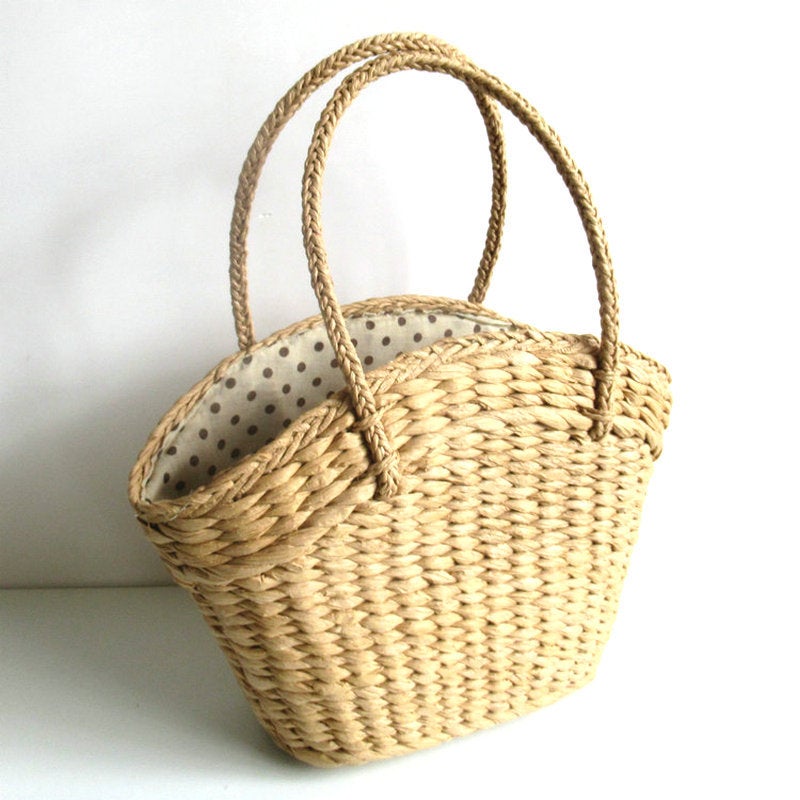 New Trendy Single Shoulder Handbag Woven Straw Bag With A Large Dot Design For Women, Featuring A Polyester Cotton Lining - Image 2