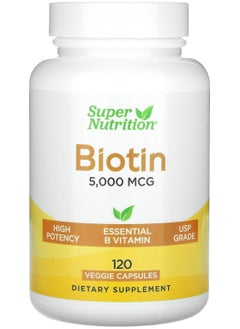 Super Nutrition Biotin, 5,000 mcg, 120 Veggie Capsules 