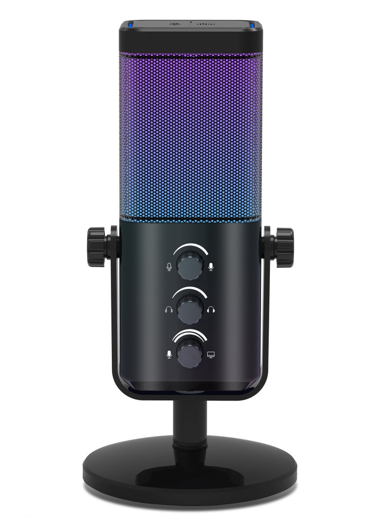 يوشي ميكروفون M7 الديناميكي لتسجيل الفلوغينغ - بث الألعاب - ضوء RGB - USB - زر كتم الصوت، مدخل سماعة الرأس، قاعدة مكتبية لفلوغينغ يوتيوب - أسود متعدد الاتجاهات - Image 1