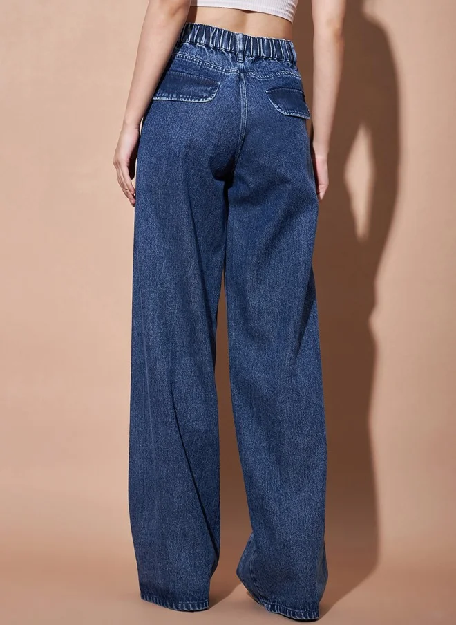 SASSAFRAS Wide Leg Medium Shade Jeans for Women