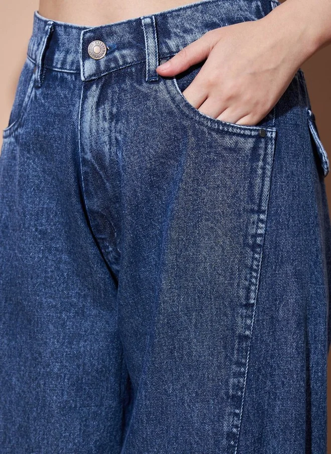 SASSAFRAS Wide Leg Medium Shade Jeans for Women