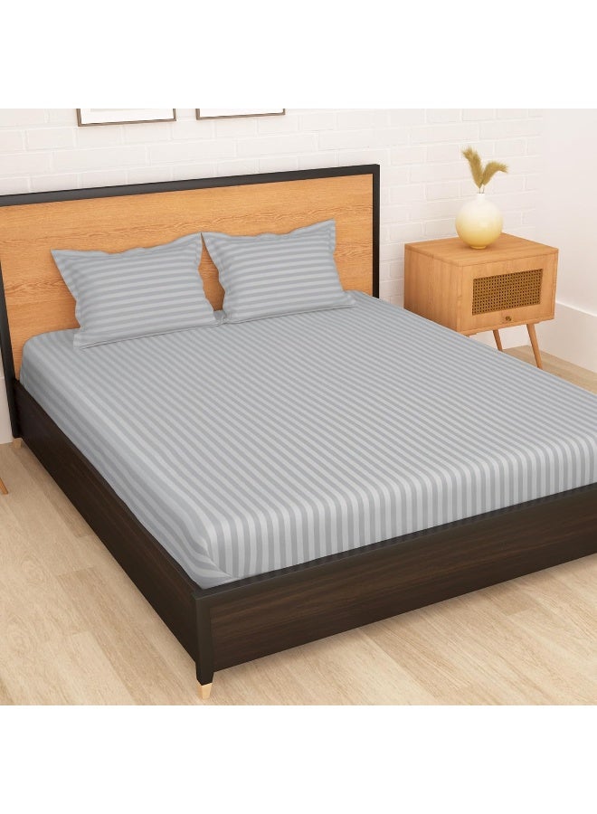 Story@Home Story@Home Aster Bedsheet 300 TC Microfiber Stripes Pattern1 Double Bedsheet with 2 Pillow Covers, Light Grey  - Image 2