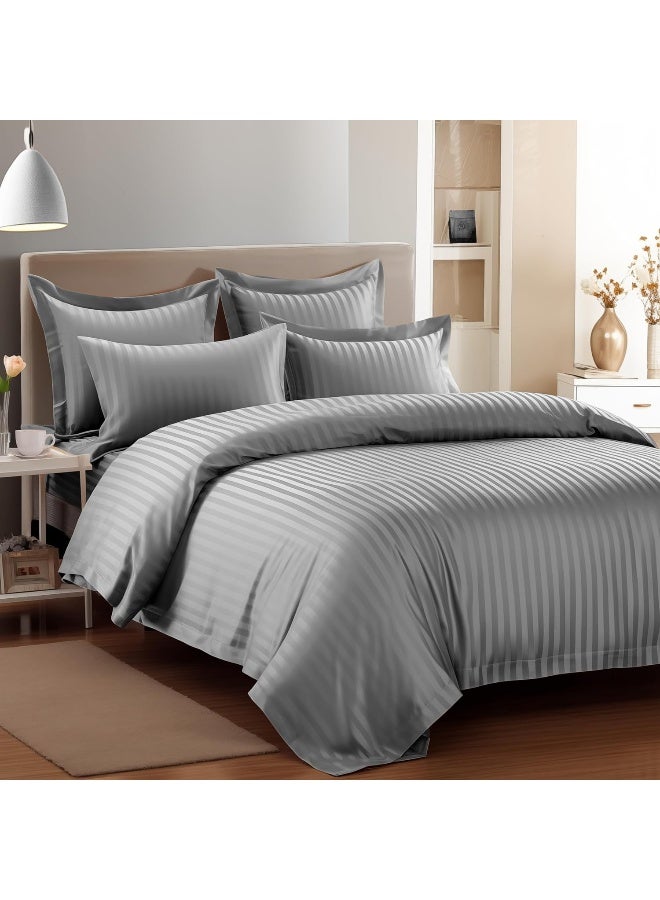 Story@Home Story@Home Aster Bedsheet 300 TC Microfiber Stripes Pattern1 Double Bedsheet with 2 Pillow Covers, Light Grey  - Image 1