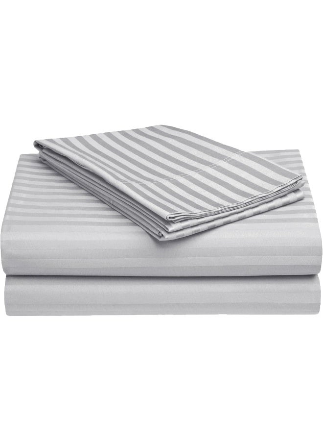 Story@Home Story@Home Aster Bedsheet 300 TC Microfiber Stripes Pattern1 Double Bedsheet with 2 Pillow Covers, Light Grey  - Image 4