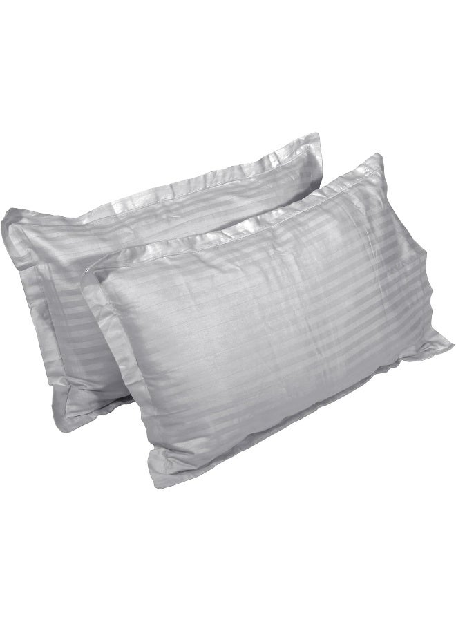 Story@Home Story@Home Aster Bedsheet 300 TC Microfiber Stripes Pattern1 Double Bedsheet with 2 Pillow Covers, Light Grey  - Image 3