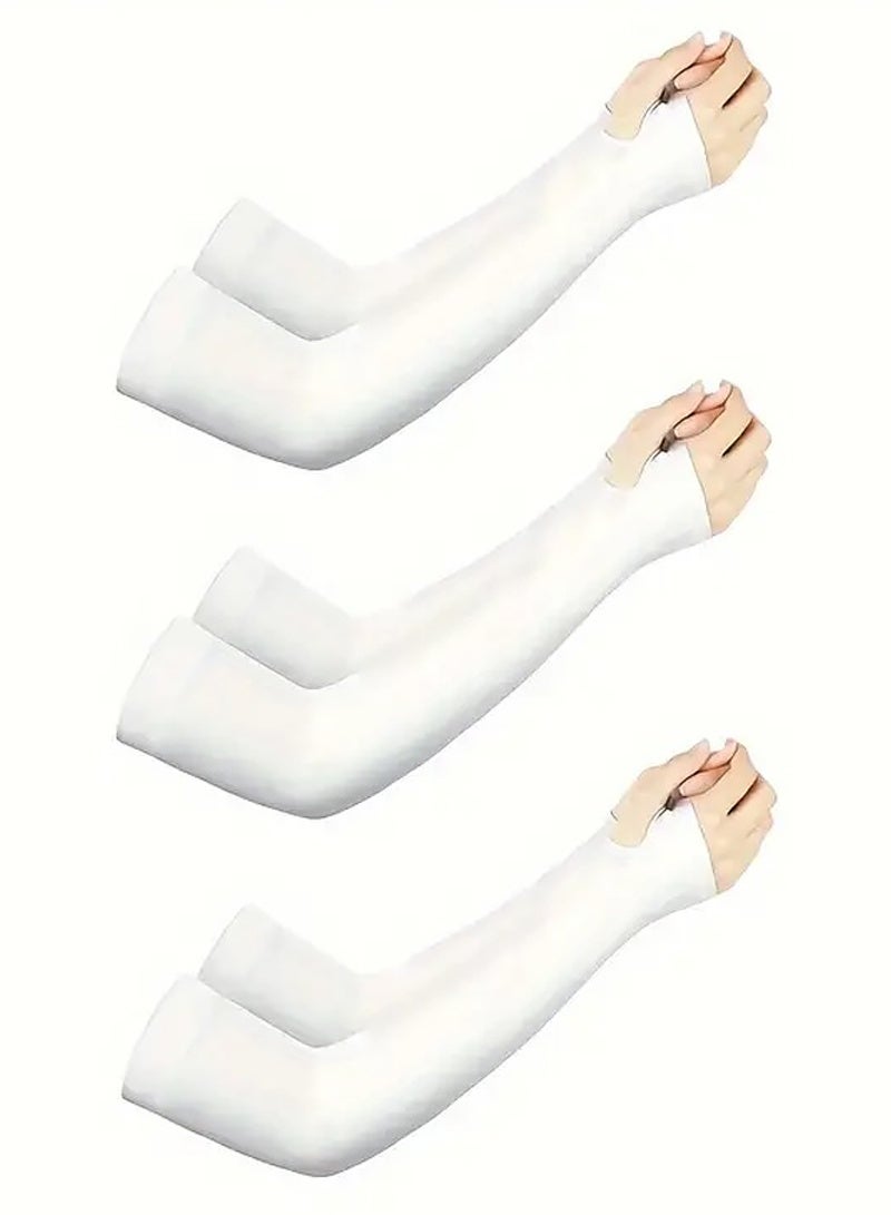 إيه جي دي 3 أزواج من أكمام الذراع المريحة مع فتحة للإبهام، حماية من الشمس، للرياضة والتدريب وركوب الدراجات/ أبيض - Image 2