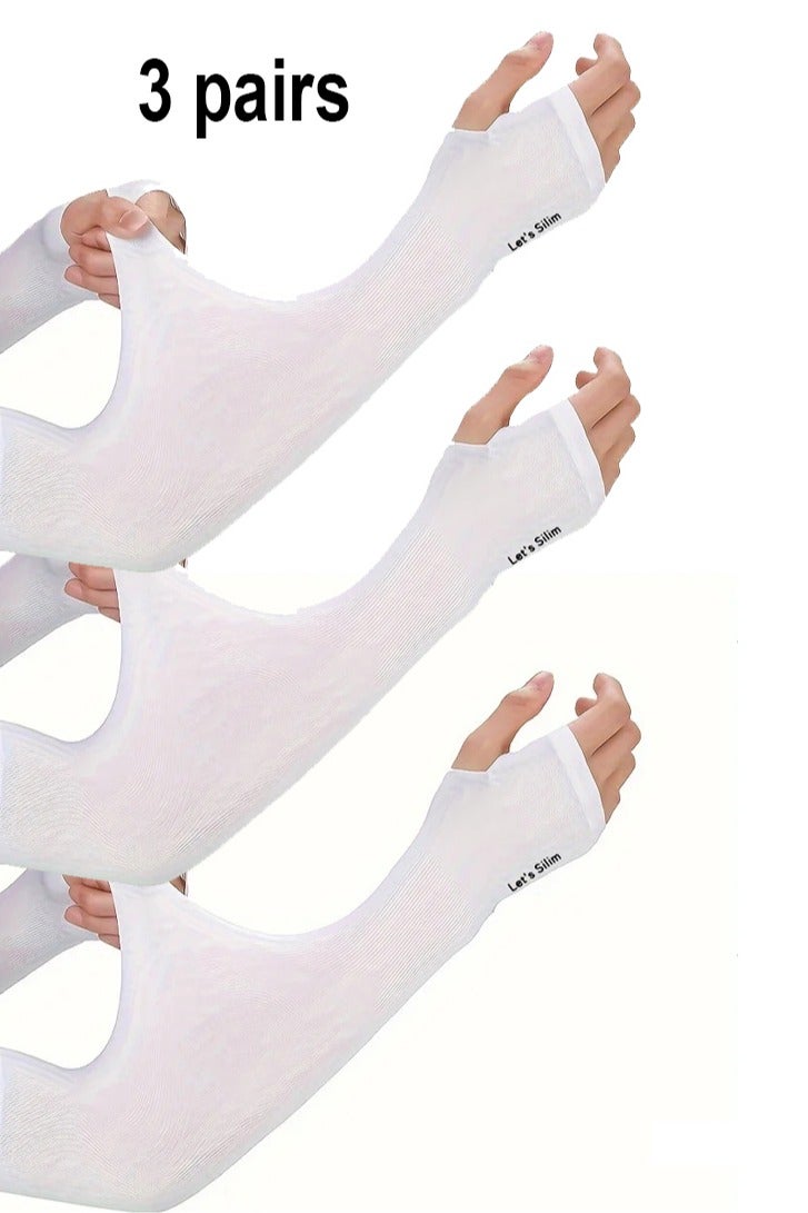 إيه جي دي 3 أزواج من أكمام الذراع المريحة مع فتحة للإبهام، حماية من الشمس، للرياضة والتدريب وركوب الدراجات/ أبيض - Image 1