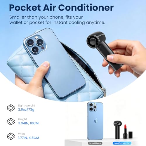HandFan Portable Handheld Fan, High Speed Mini Personal Turbo Fan, Pocket-Sized Hand Fans, Small Rechargeable Fans Battery Operated, for Travel, Disney, Concerts, Outdoors(Gloss Black) - Image 3