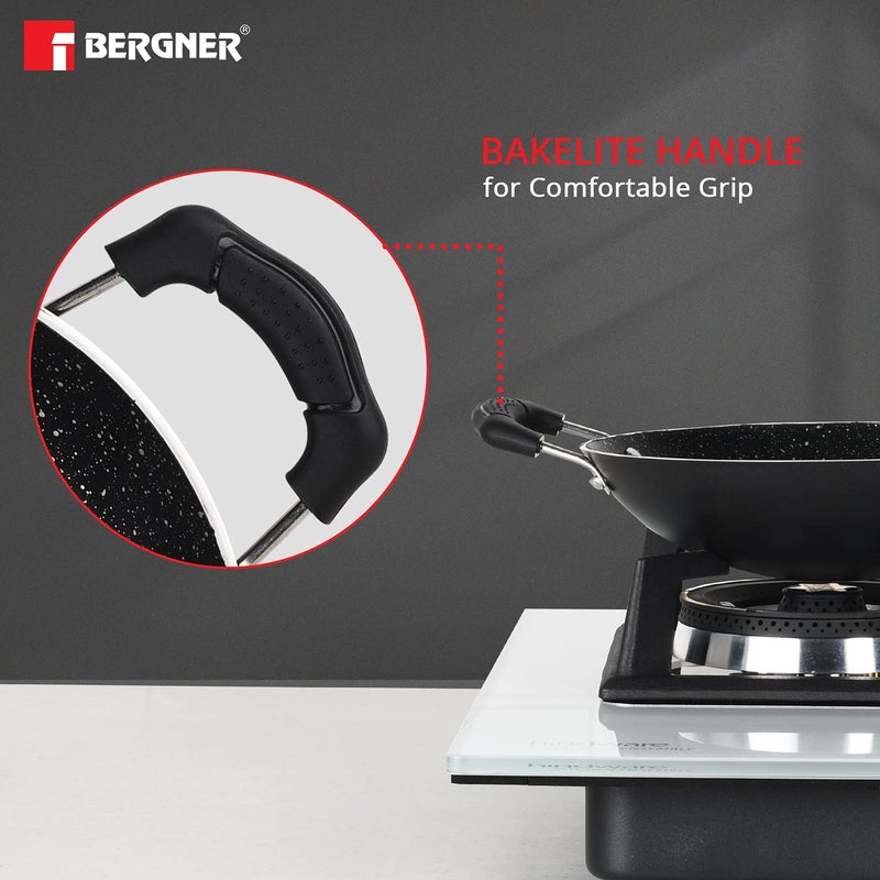 BERGNER Essential Plus 5 Layer Marble Non Stick Appachetty with Stainless Steel Lid, 22cm, Food Safe (PFOA Free), Thickness 3.0mm, 1 Year Warranty by Bergner, Black - Image 4