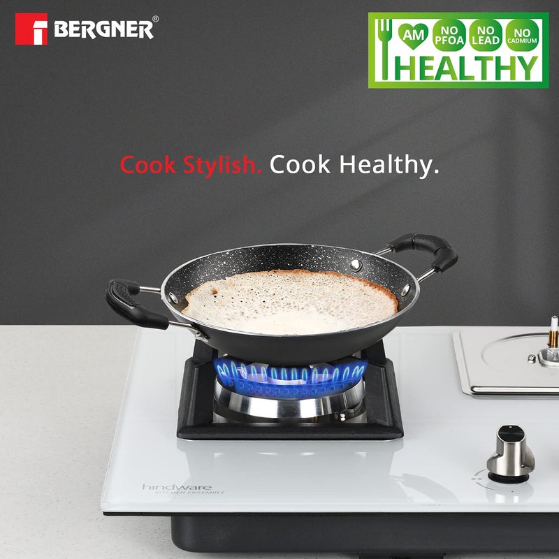 BERGNER Essential Plus 5 Layer Marble Non Stick Appachetty with Stainless Steel Lid, 22cm, Food Safe (PFOA Free), Thickness 3.0mm, 1 Year Warranty by Bergner, Black - Image 3