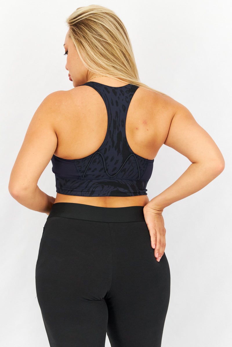 Adidas Women Sportswear Fit Padded Brand Logo Sports Bra, Navy Blue - Image 3