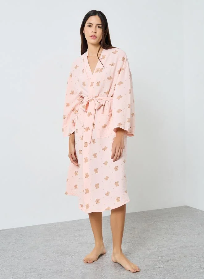 ستايلي روب بطبعة تيدي وتفاصيل جيوب