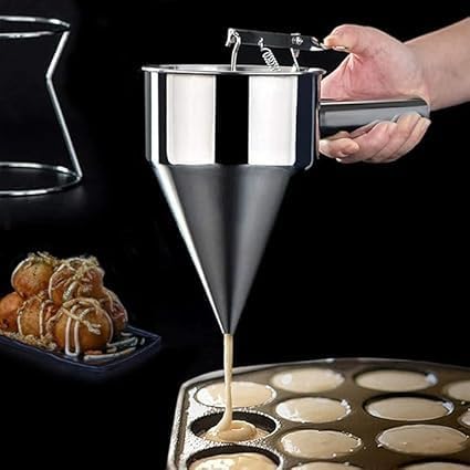 SHOPLUV SHOPLUV Stainless Steel Baking Piston Funnel with SpringLoaded HandleRackWaffle Batter Dispenser Pancake Maker Cooking Tools for Muffin Cupcake and Dessert Decorative Funnel  - Image 5