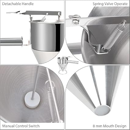 SHOPLUV SHOPLUV Stainless Steel Baking Piston Funnel with SpringLoaded HandleRackWaffle Batter Dispenser Pancake Maker Cooking Tools for Muffin Cupcake and Dessert Decorative Funnel  - Image 4