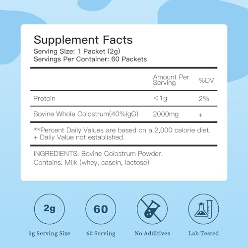Bestidy Colostrum Supplement,Colostrum Powder for Gut, Hair Growth, Beauty, Individually Packaged,Natural Superfood Bovine Colostrum Powder,(60 Servings) 4.23 Oz - Image 4