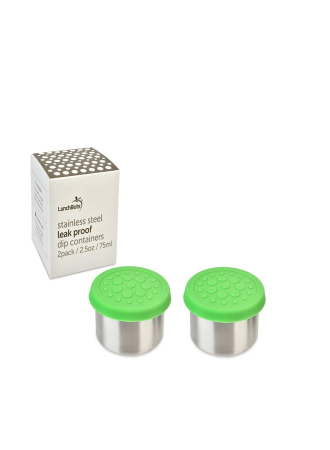 LunchBots 2.5 oz Stainless Steel Dressing Container for Condiments, Dips, Snacks, Dipping Sauce Cups with Silicone Lid, Fits in Lunch Bags and Bento Boxes - Set of 2 (Green) - Image 1