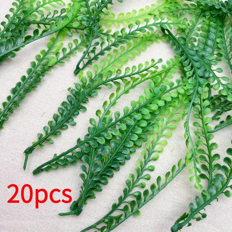 50 Pcs Artificial Gradient Green Fern Plants Greenery Persian Grass Asparagus UV Protected Faux Flowers Plastic Leaf Decorations For Indoor Outdoor Porch Garden - Image 3