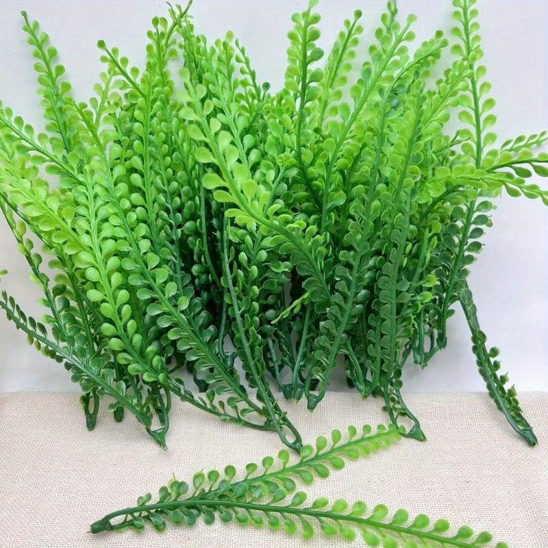 50 Pcs Artificial Gradient Green Fern Plants Greenery Persian Grass Asparagus UV Protected Faux Flowers Plastic Leaf Decorations For Indoor Outdoor Porch Garden - Image 4