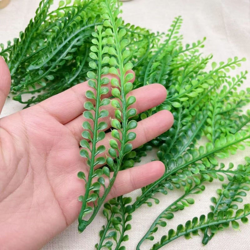 50 Pcs Artificial Gradient Green Fern Plants Greenery Persian Grass Asparagus UV Protected Faux Flowers Plastic Leaf Decorations For Indoor Outdoor Porch Garden - Image 2