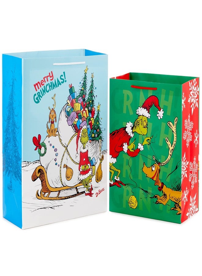 Hallmark Grinch Christmas Gift Bags for Kids (2 Bags: 1 Large 13", 1 Extra Large 15") Grinch with Max and Sleigh, Dr. Seuss' How the Grinch Stole Christmas! - Image 5