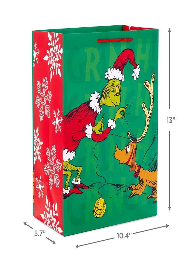 Hallmark Grinch Christmas Gift Bags for Kids (2 Bags: 1 Large 13", 1 Extra Large 15") Grinch with Max and Sleigh, Dr. Seuss' How the Grinch Stole Christmas! - Image 4