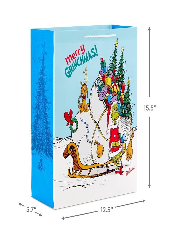 Hallmark Grinch Christmas Gift Bags for Kids (2 Bags: 1 Large 13", 1 Extra Large 15") Grinch with Max and Sleigh, Dr. Seuss' How the Grinch Stole Christmas! - Image 3