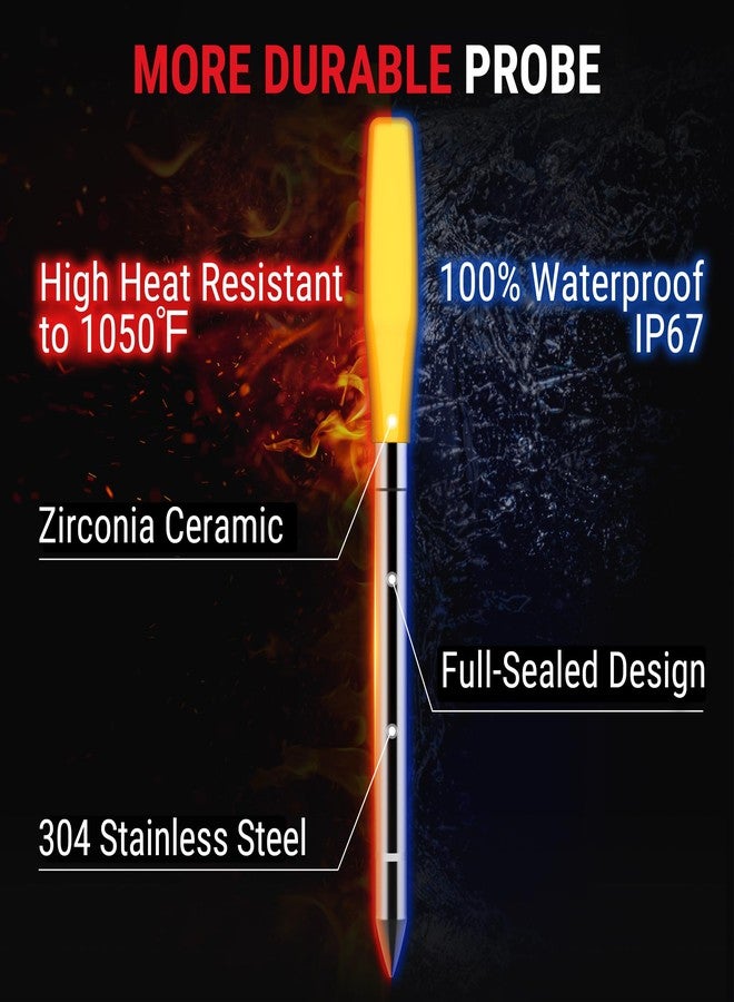 ثيرمو برو مقياس حرارة اللحوم اللاسلكي ThermoPro TempSpike مزود بمسبارين رفيعين للغاية، ومقياس حرارة للحوم بتقنية البلوتوث مع شاشة LCD مستقلة، مناسب للشواء، والفرن، والشواية، والمطبخ، والمدخنة، والشواية الدوارة، باللونين الأحمر والأصفر. - Image 4