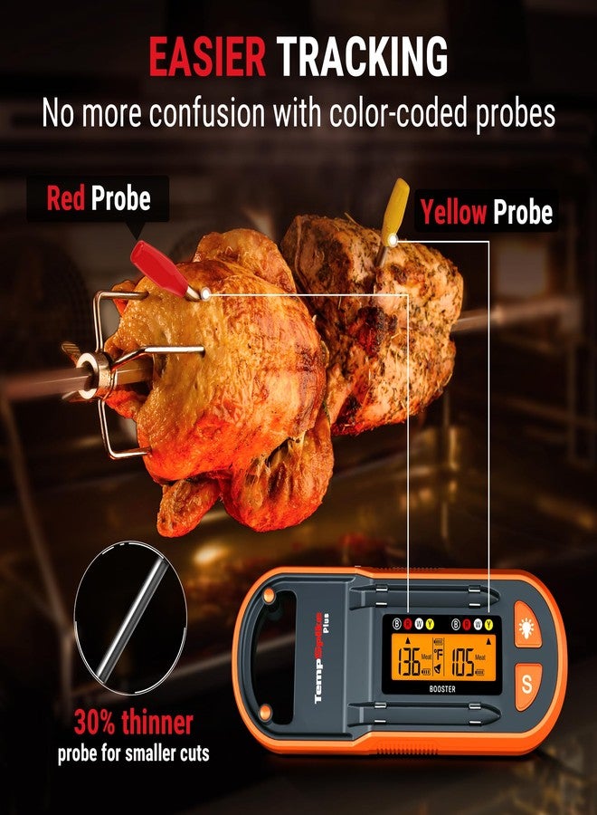 ثيرمو برو مقياس حرارة اللحوم اللاسلكي ThermoPro TempSpike مزود بمسبارين رفيعين للغاية، ومقياس حرارة للحوم بتقنية البلوتوث مع شاشة LCD مستقلة، مناسب للشواء، والفرن، والشواية، والمطبخ، والمدخنة، والشواية الدوارة، باللونين الأحمر والأصفر. - Image 3