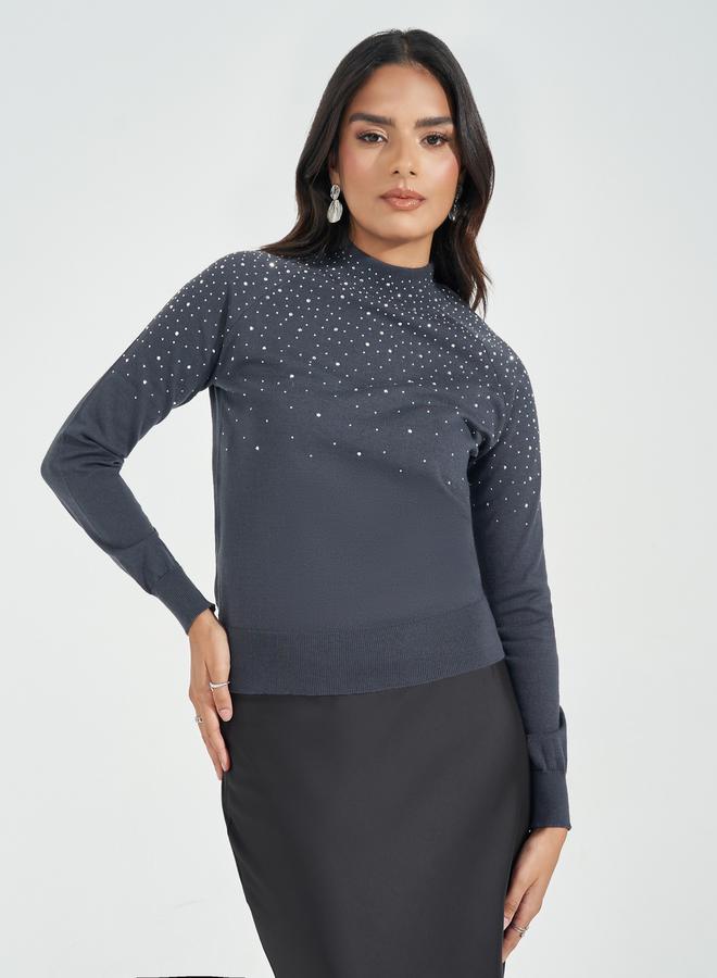 Styli Embellished Detail High Neck Sweater - Image 1