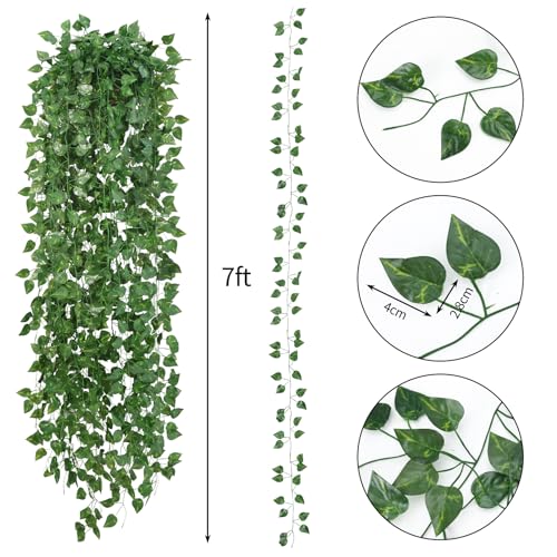 CEWOR 14 Pack 98ft Artificial Ivy Greenery Garland, Fake Vines Hanging Plants Backdrop for Room Bedroom Wall Decor, Green Leaves for Jungle Theme Christmas Party Wedding Decoration - Image 2