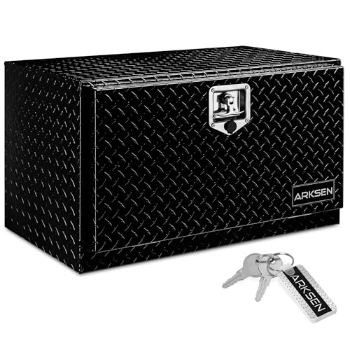 ARKSEN 30 Inch Heavy Duty Aluminum Diamond Plate Tool Underbody Box Waterproof Square Truck Storage Organizer Chest for Pick Up Truck Bed RV Trailer with THandle Lock and Keys  Black