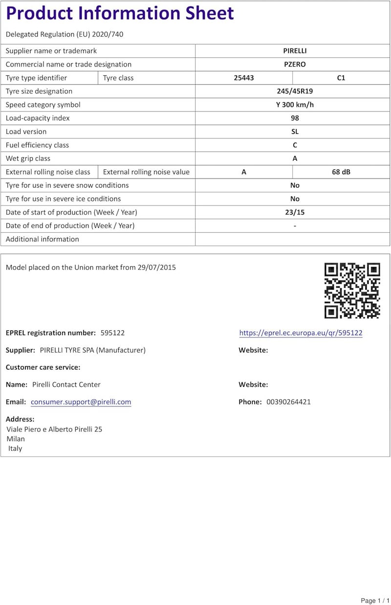 Pirelli P ZERO by size 245/45R19 From a Company Pirelli Tires year of Production 2024 - Image 5