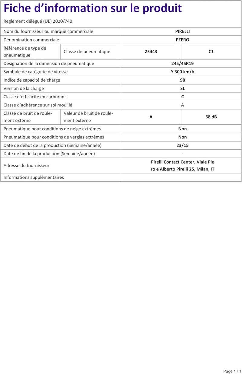 Pirelli P ZERO by size 245/45R19 From a Company Pirelli Tires year of Production 2024 - Image 4
